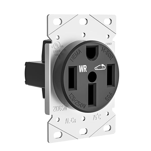 NEMA 14-50 Outlet for Ev Charging, Weather-Resistant High-Power 50 Amp125/250V Extra Heavy Duty Outlet, Flush Receptacle, 3 Pole 4 Wire 240V, UL Listed