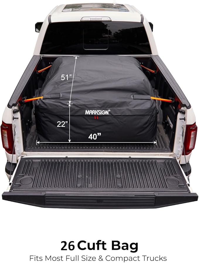 Truck Bed Bag, 100% Waterproof Truck Cargo Bag Fits Any Truck Size with 4 Handles, Built-in 4 Ratchet Tie Down Straps, 26 Cubic Feet (51''x40''x22'')