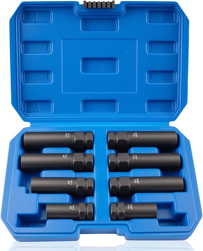 8-Piece Lug Nut Socket Set, 6 Spline & 7 Spline Lug Nut Removal Tool, Heavy-Duty Locking Wheel Lock Removal Kit for Aftermarket & Factory Wheels, with Organized Storage Case