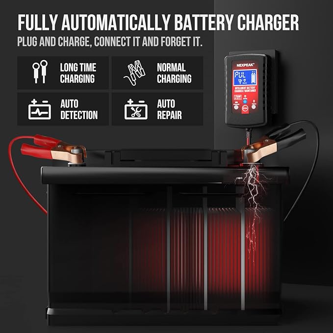 [3-Pack]1.75-Amp Car Battery Charger, 6V and 12V Smart Fully Automatic Battery Charger Maintainer, Trickle Charger, Battery Desulfator for Car, Lawn Mower, Motorcycle, Boat, Marine Lead Acid Batteries