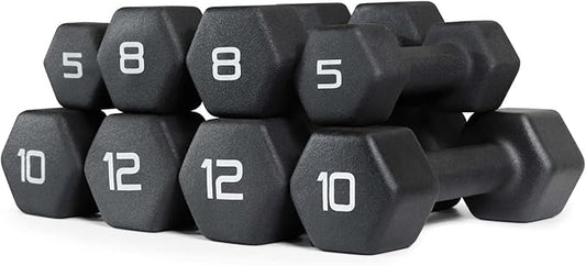 WF Athletic Supply Black Neoprene Dumbbell Set, Non-Slip & Hex Shape, Great for Muscle Toning, Strength Building & Weight Loss; Sizes, Dumbbells Only & w/Rack Options Available