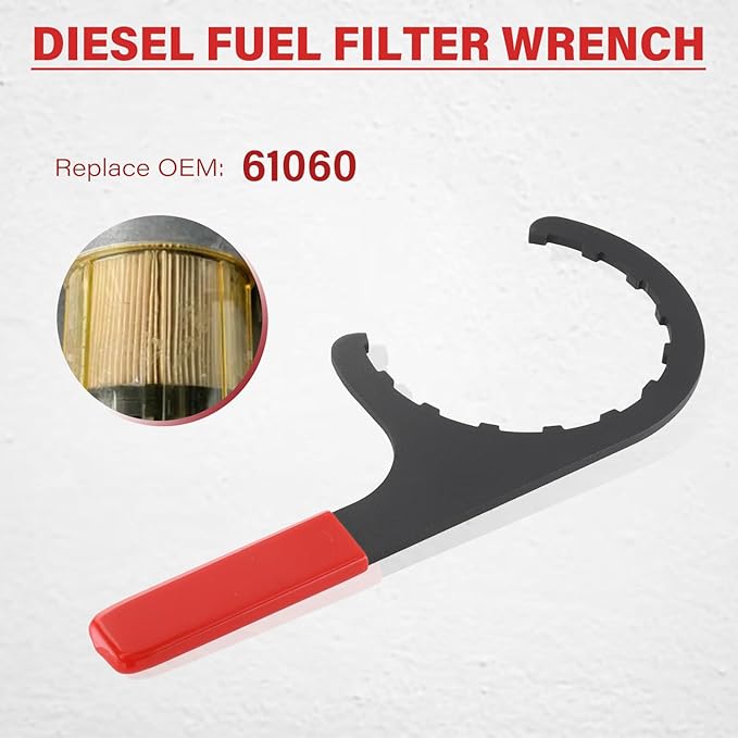 61060 Diesel Fuel Filter Wrench, compatible with Paccar Peterbilt and Diesels, Half-Moon Shaped Oil Filter Separator Tool Metal Filter Water Separator Wrench, 4.6 inch (Red)