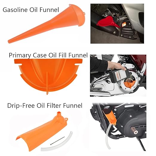 HDBUBALUS Crankcase Fill Funnel Primary Case Oil Fill Oil Filter Funnel Set and Primary Drain Plugs Compatible with Harley Orange