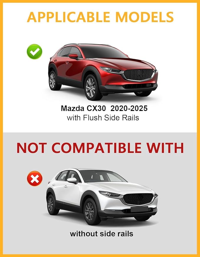 Tuyoung Roof Rack Cross Bars Fit for Mazda CX30 CX-30 2020 2021 2022 2023 2024 2025 2026 with Flush Side Rails，220lbs Lockable Heavy Duty Anti-Theft Aluminum Roof Rails Crossbars Cargo Carrier Bag