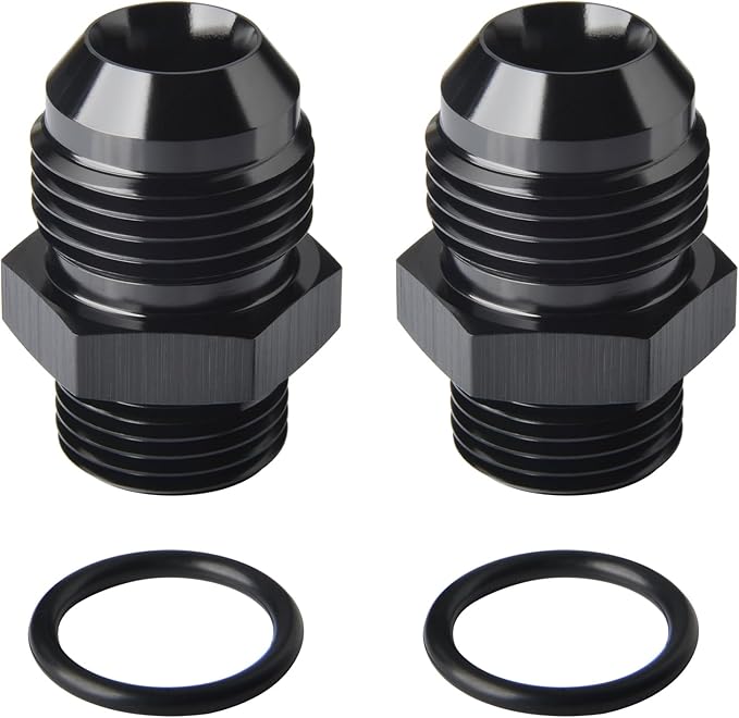 10AN Male Flare to 6AN ORB O-ring Boss Fuel Pump Rail Adapter Fitting Aluminum Black, Pack of 2