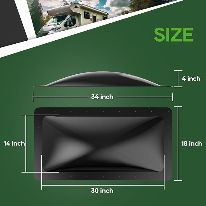 RVGUARD RV Skylight Replacement, 18" x 34" Outer Dimension Skylight Fits All Standard 14" x 30" Openings, RV Skylight for Camper Trailer Fifth Wheel Truck, UV Resistant, Impact Resistant, Black