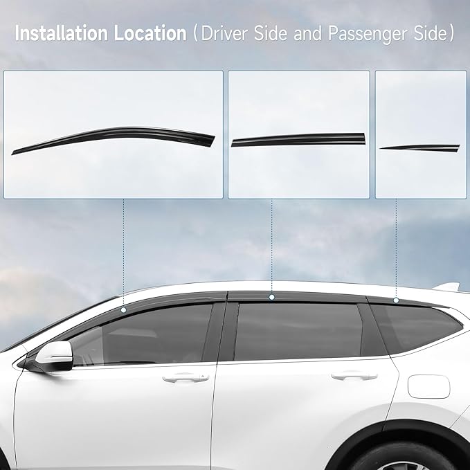 ACLONG Black Rain Guards Fit for Honda CR-V (CRV 2017 2018 2019 2020 2021 2022 Tape-On Side Shatterproof Window Visor, Window Deflectors, Rain Visors, 6-Piece Set