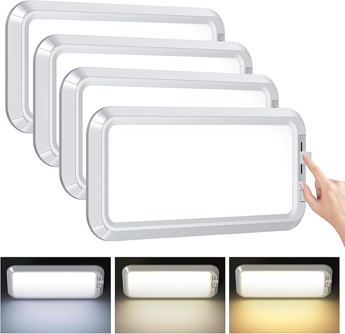 BlueFire 700LM Dimmable Sliding Brightness RV Ceiling Dome Lights, 7W DC10-30V Super Bright RV Interior LED Lights for RVs, Campers, Motorhomes, Trailers (3 Color Tem- 4PCS)