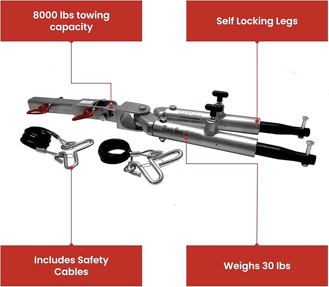 NSA RV - Ready Brute II Aluminum Tow Bar (8,000 lbs) - Non-Braking, All-Terrain, Non-Binding, Made in USA