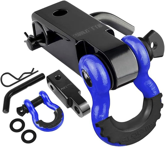 AUTOBOTS Tow Hitch Receiver 2", 45,000 Lbs Break Strength Shackle Hitch Receiver with 5/8" Screw Pin, 3/4 Shackle, Towing Accessories for Vehicle Trailer Recovery Off-Road Blue&Black
