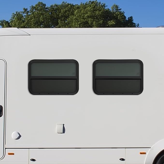 2PCs RV Window, Teardrop Horizontal Slide Black RV Window, Vertical Sliding RV Window 30" W x 20" H Horizontal Sliding Window Camper Trailer Window Horizontal Sliding Replacement Glass W/Trim Ring