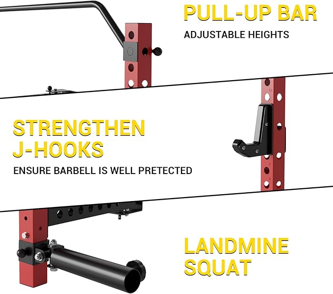 Folding Squat Rack for Home Gym, 2.36" x 2.36" Folding Power Rack with Pull Up Bar, J Hooks and Landmine Attachments, 1000 LBS Capacity Wall Mounted Squat Rack, Space Saving Weight Cage