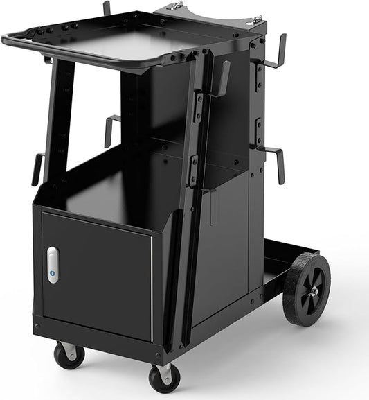 YESWELDER Welding Cart with Large Capacity Lockable Cabinet, for MIG/TIG/Stick Welders and Plasma Cutters, Heavy Duty 360° Swivel Wheels Welding Trolley