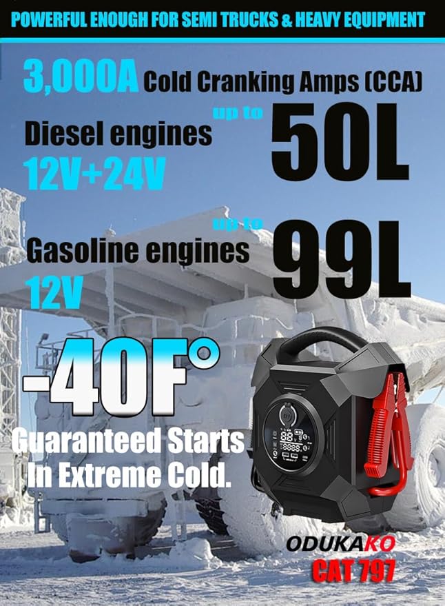 Truck Jump Starter Heavy Duty,CAT797 30000A 12V/24V Battery Jumper Starter Portable,-40F° Start Battery Booster Pack,for Semi Truck,Gasoline/99L and Diesel Engines Up to 50L,Class 8