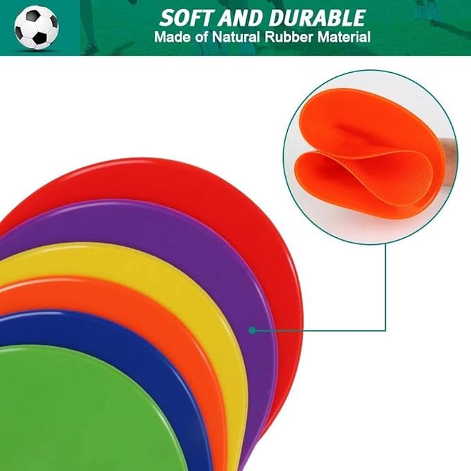 Poly Spots Spot Markers for Gym Floor 4.72inch 6inch 9inch 24Pcs Non-Slip Rubber Floor Dots Round Agility Markers Flat Cones for Sports Soccer Basketball PE Training, Dance, Classroom Activities