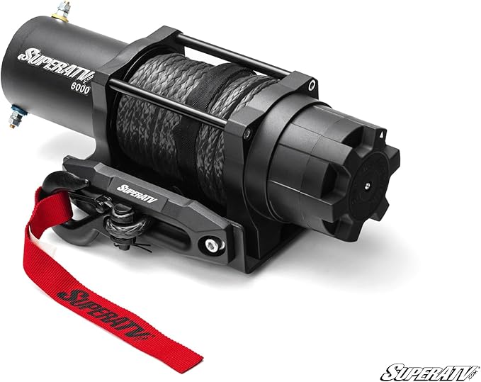 SuperATV Black Ops 6000 LB Winch Kit For UTV/ATV | Includes 50' Synthetic Rope | Permanent Magnet DC 12V, 1.9 HP Motor And More