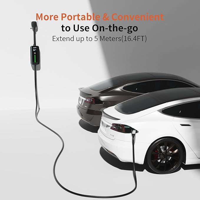 Level 2 EV Charger for Tesla - 16.4Ft 110-250V Electric Car Charger 32Amp NEMA14-50 Plug Compatible with Models S/X/3/Y/Cybertruck Support One-Click Opening Function