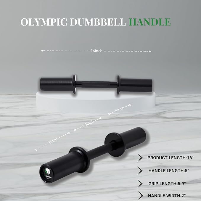16" Olympic Dumbbell Handle Pair - Solid Adjustable Dumbbell Bars With Spring Collars 2'' Can Load(150LB/350LB), Suitable For Home Gym Exercise