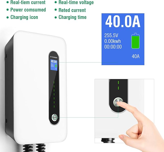40A EV Charger Level 2 Station,9.6KW NEMA14-50 Wall Electric Vehicle Charging Station for Electric and Hybrid Vehicles with 20ft Charging Cable