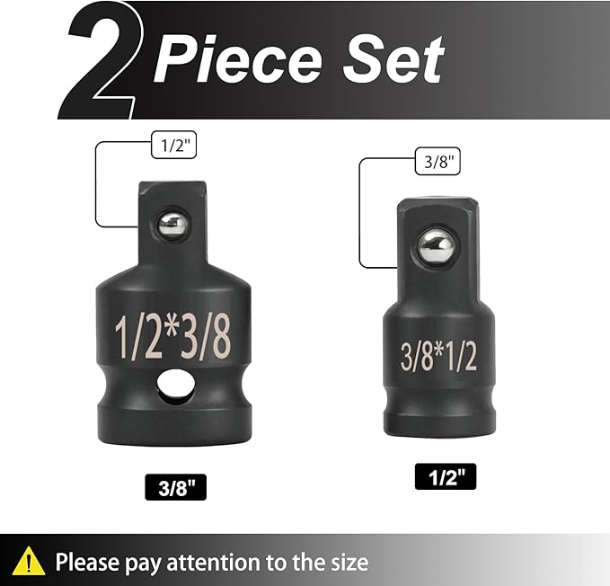 Utoolmart 2 Piece Impact Socket Adapter Set, 1/2"to 3/8" & 3/8"to 1/2" Impact Adapter Set Breaker Bar Wrench Conversions Conversion Kit & Socket Reducer, Cr-Mo