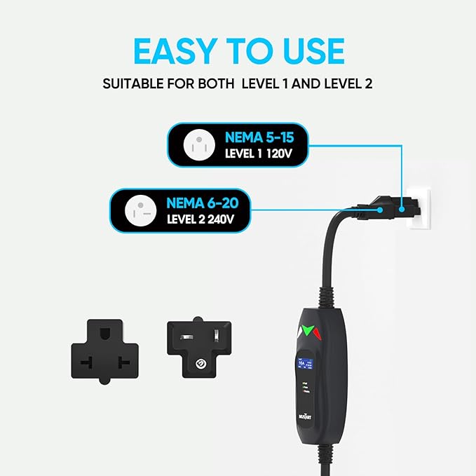 Level 1-2 Tesla Charger - 110-240V, 16 Amp, NEMA 6-20 Plug with NEMA 5-15 Adapter - Portable Electric Car Charger for Tesla - Compatible with All Tesla Models X/Y/3/S