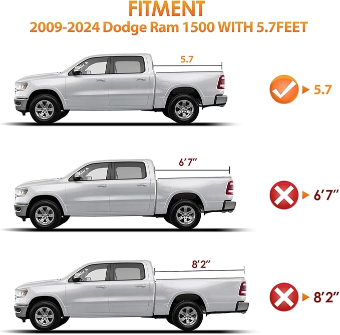 Nilight Truck Bed Tonneau Cover Hard Tri-fold Compatible with 2009-2025 Dodge Ram 1500 2020 2021 2022 2023 2024 2025-5.7ft