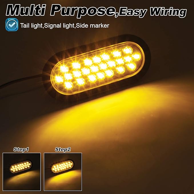 6 Inch Smoked Lens Amber 24 LED Clearance Lamp w/Rubber & Plug kit included Fender Marker Lights Turn Tail for Trailer Truck 12v DC (2 Pcs)