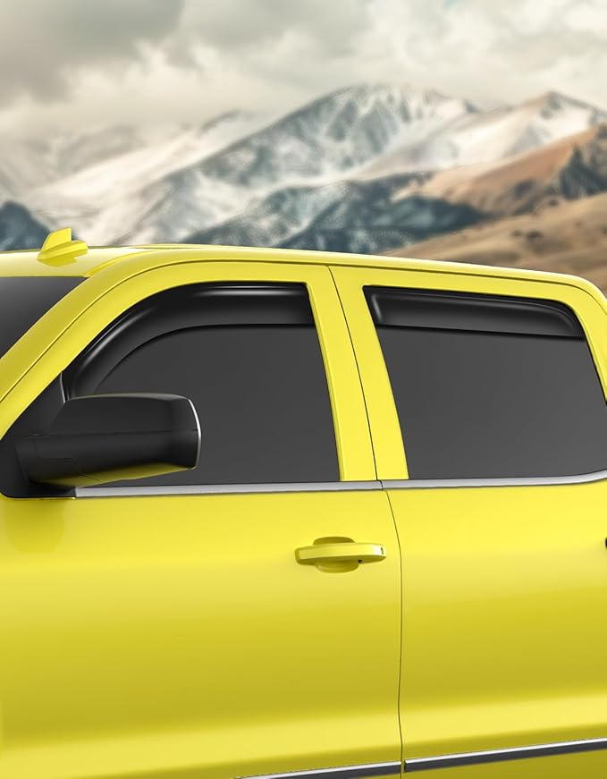 in-Channel Window Rain Guards Fit for Chevrolet(Chevy) Silverado/GMC Sierra 2014-2018 Crew Cab Rain Guards Extra Durable Window Deflectors Visors Vent Visors Vent Shades Truck Accessories