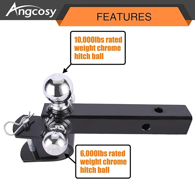 Multi-Function Hitch Ball Mount with Clevis and Pintle Hook Combo - 3 Ball Sizes for 2" Hitches, Up to 10K Towing Capacity