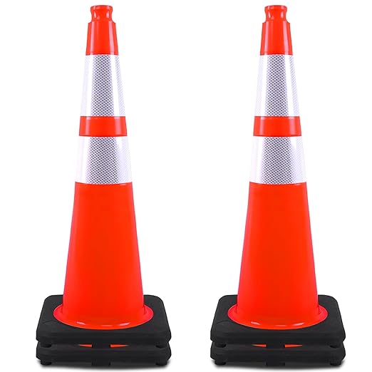 OrangeStar 4 Pack 28" Orange Traffic Cones, PVC Parking Construction Safety Cones w/Reflective Collars Heavy Duty Rubber Base for Driving Practice, Parking Lots and Roadwork