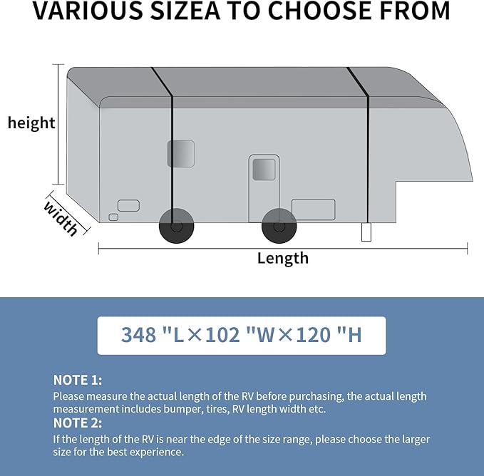 26-29ft Heavy Duty RV Cover - 5 Layers Waterproof Rip-Stop Travel Trailer 5th Wheel Camper Covers, Anti-UV Fifth Wheel Cover with 2Pcs Extra Straps & 4 Tire Covers