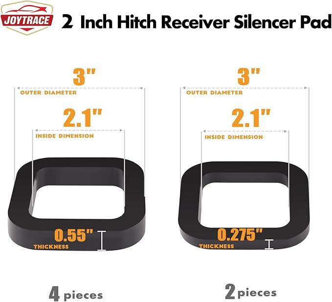 6 Pack - Multiple Size Combination，2 Inch Hitch Receiver Silencer Pad - Compatible with Most 2 Inch Trailer Hitch Receiver