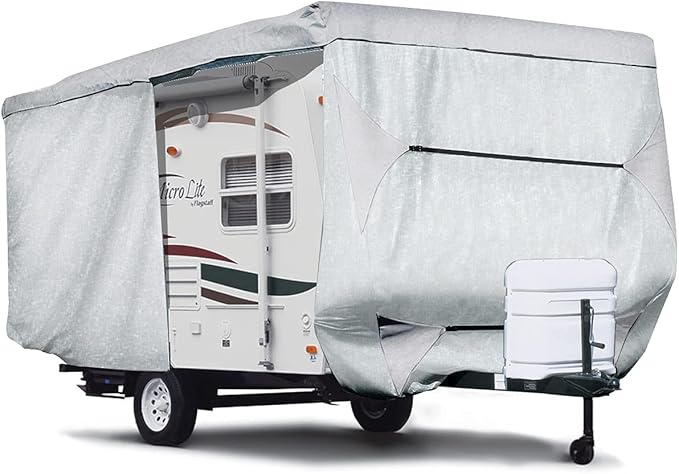 SavvyCraft ShieldAll Ultimate Travel Trailer Camper Cover, Heavy Duty RV Trailer Cover w/Access Panels fits 32ft to 35ft