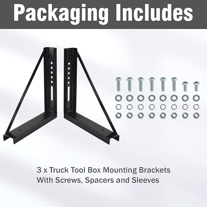 3 PCS 18 x 18 Inch Black Welded Structural Steel Mounting Brackets for Truck Trailer Underbody Tool Boxes with Screws Spacers and Sleeves