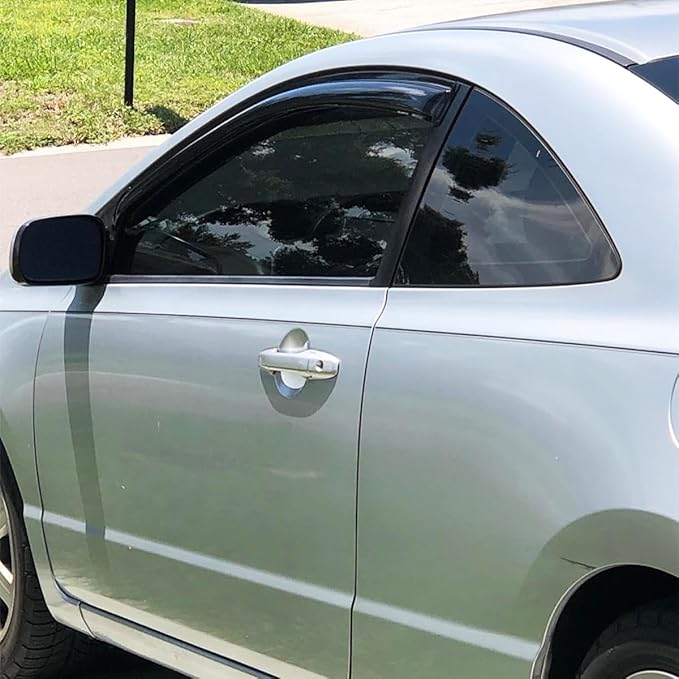 92410 Side Window Visor Vent Deflectors fit for 2006-2011 Honda Civic 2-Door Coupe,2pcs Outside Mount Tape-on Shatterproof Sun Rain Guards,Dark Smoke Window Shades