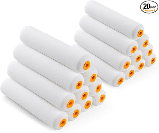 Foam Paint Roller, 20 Pack, 6 Inch Mini Paint Roller Covers, High Density Foam Paint Roller, Small Paint Rollers for All Flat Surfaces, Suitable for Wall，Kitchen Cabinets, Doors, Tables, Etc