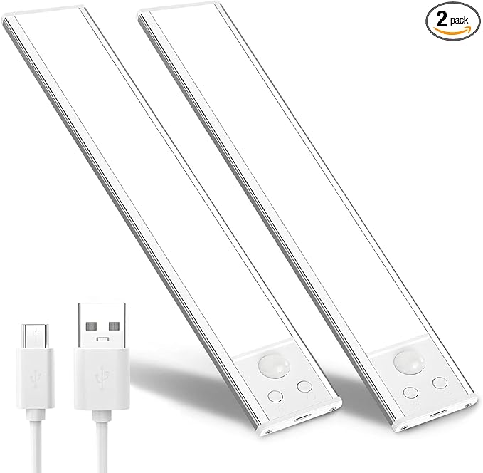 2 Pack Motion Activated RV Step Lights, USB Rechargeable 48 LED Rv Light Camping Camper Lights Adjustable 3 Colours for Motorhome Travel,Travel Trailers, Camper (White