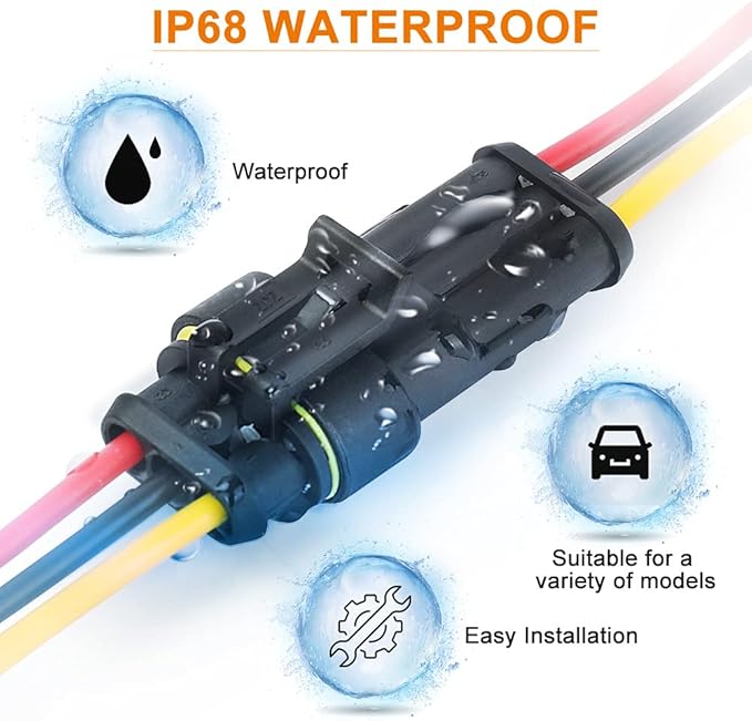 NAOEVO 3 Pin Connector Waterproof, 16 AWG 3 Wire Connectors, Automotive Electrical Connectors Male and Female Way With Heat Shrink Tubing for Car Truck Boat Wire Connection, 6 Kits
