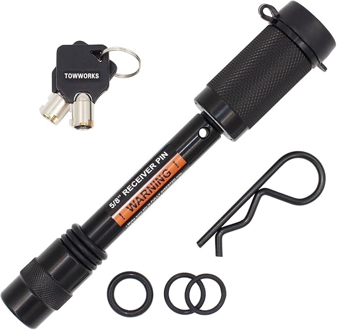 79631 Keyed Unique 5/8" Trailer Hitch Lock with Extra Long 3-1/4" Span, Double Safety Tow Hitch Receiver Locking Pin for Class III IV Hitches with 2" and 2.5" Receivers