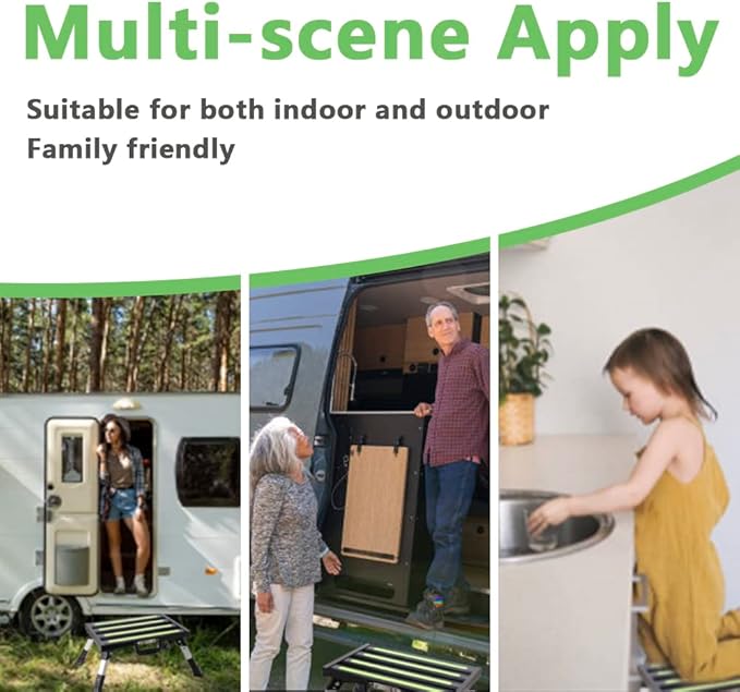 Aluminum RV Steps, 4-Level Adjustable Folding Step Stool with Non-Slip Rubber Feet, Non-Slip Fluorescent Strip Platform Rv Accessories, Supports Up to 1000 lbs - Black