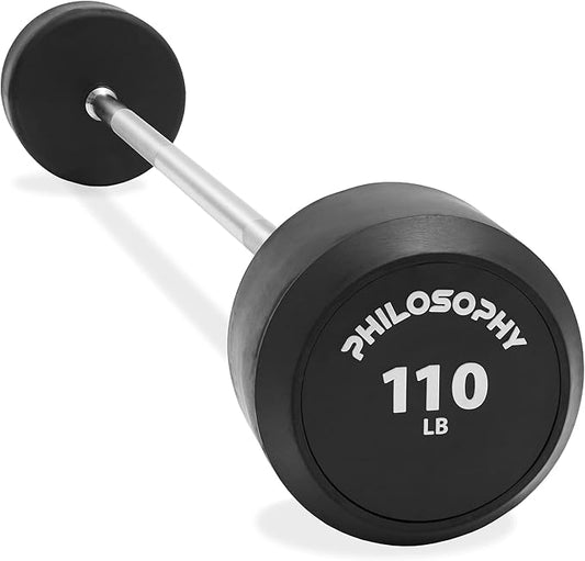 Philosophy Gym Rubber Fixed Barbell, Pre-Loaded Weight Straight Bar for Strength Training & Weightlifting