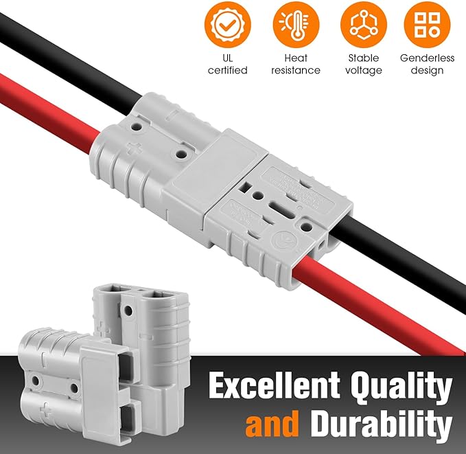 6 Pcs 6-8 Gauge 50 Amp Battery Quick Connect/Disconnect with Dustproof Cover, Jumper Cable Plug Connector Kit for Recovery Winch, Forklift, Towing Systems(Grey)