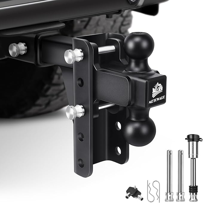 METOWARE Adjustable Trailer Hitch - Heavy Duty Tow Hitch Fits 2'' Receiver (22,000 LBS GTW) - Drop Hitch with 4'' Drop/Rise for Truck, Double Stainless Steel Locks & Hitch Pin