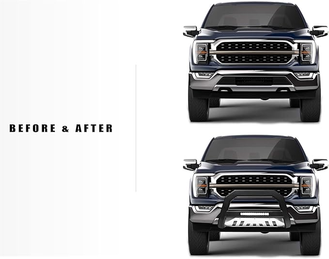 Armordillo 8705209 AR Series Aluminum Bull Bar with LED Light Bar - Matte Black with Aluminum Skid Plate Fits 2019-2021 Chevy Silveardo/GMC Sierra 1500