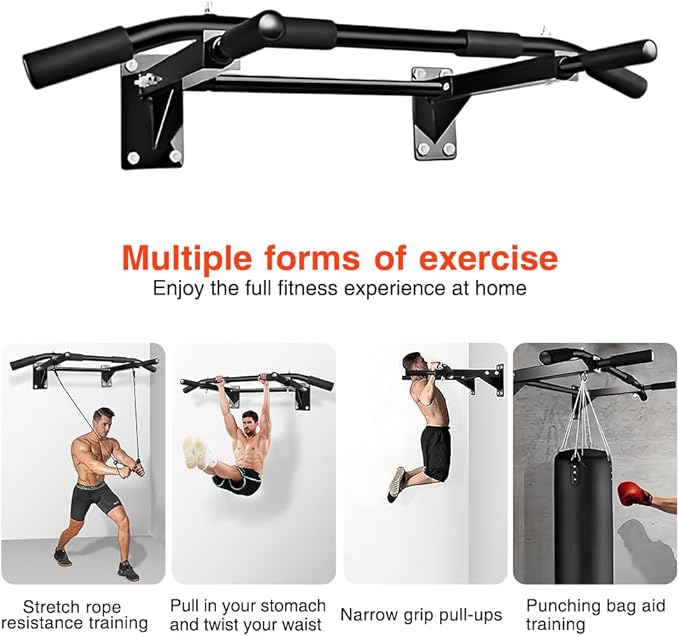 Wall-Mounted Pull-Up Bar – Drill Installation, Home Gym Equipment for Indoor Fitness, Chin-Up Bar for Strength Training, Spine Stretching & Inverted Workouts