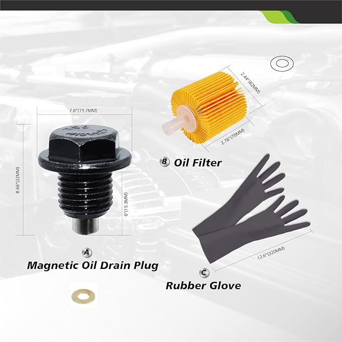 64mm Oil Filter Wrench, Drain Hose, Magnetic Oil Drain Plug,Engine Oil Funnel,Oil filter & Rubber glove for Toyota, Lexus and Scion 2.0-5.7L Engine Cartridge Style Oil Change Tools Kit