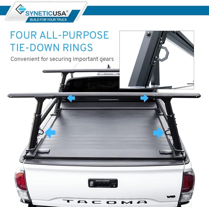 Syneticusa MR Hard Tonneau Cover+R1 Rack Fits 2016-2026 Toyota Tacoma 5ft Truck Bed Waterproof Accessories Retractable