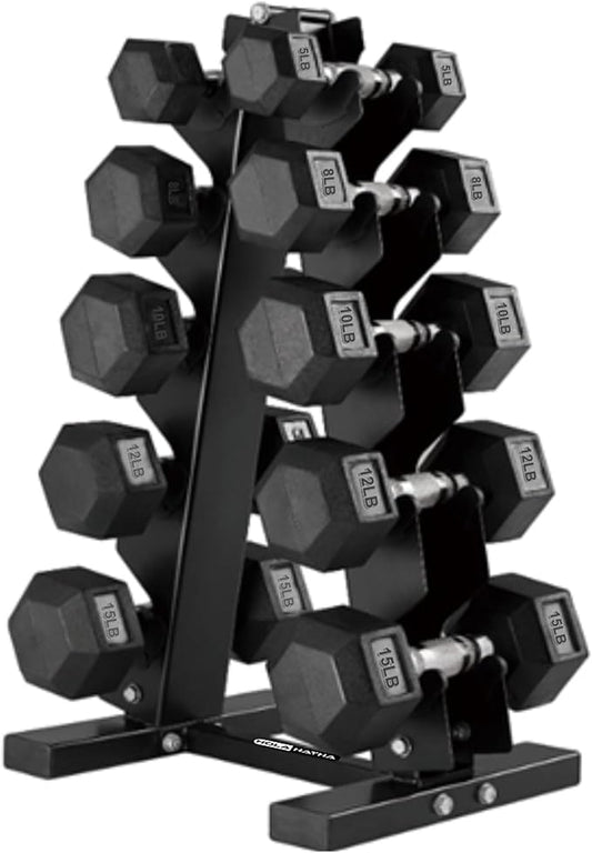 HolaHatha Hexagonal Dumbbell Free Hand Weight Set w/Rack