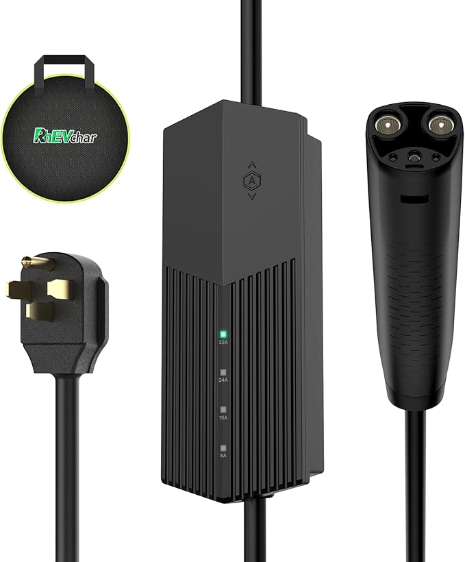 Level 2 EV Charger for Tesla NACS 32A 240V Level 2 EV Charger with NEMA 14-50 Plug 25FT Cable Mobile Charging Station 15-32 Amps Adsjutable Vechicle Charging Stations for All Teslas