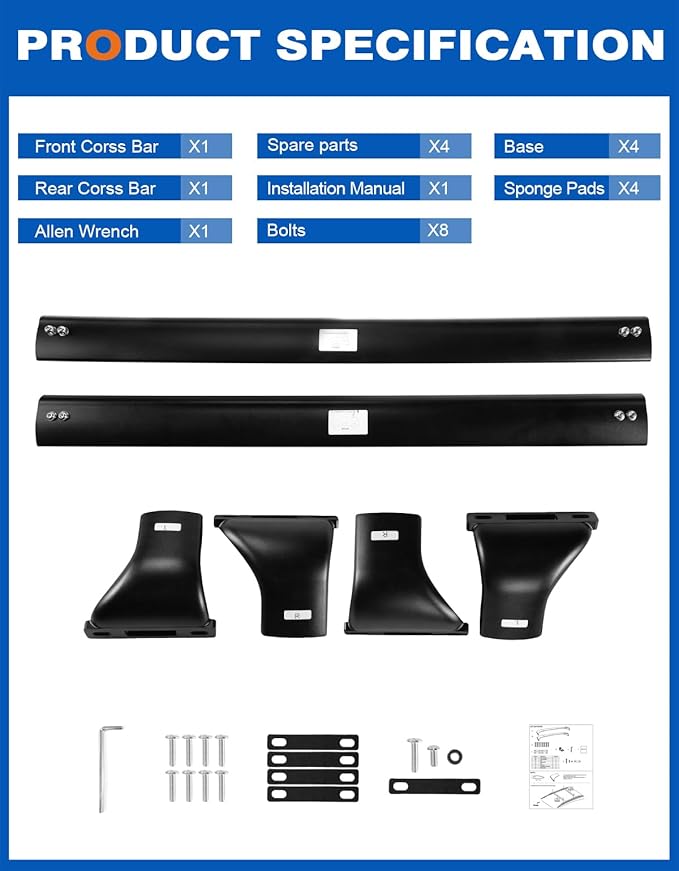 Roof Rack Cross Bars Compatible with Honda Pilot 2023 2024 2025 2026 Elite Sport Touring Trailsport (Except LX and EX-L) with Raised Side Rails, Heavy Duty All-Metal Aluminum Crossbar Luggage Racks